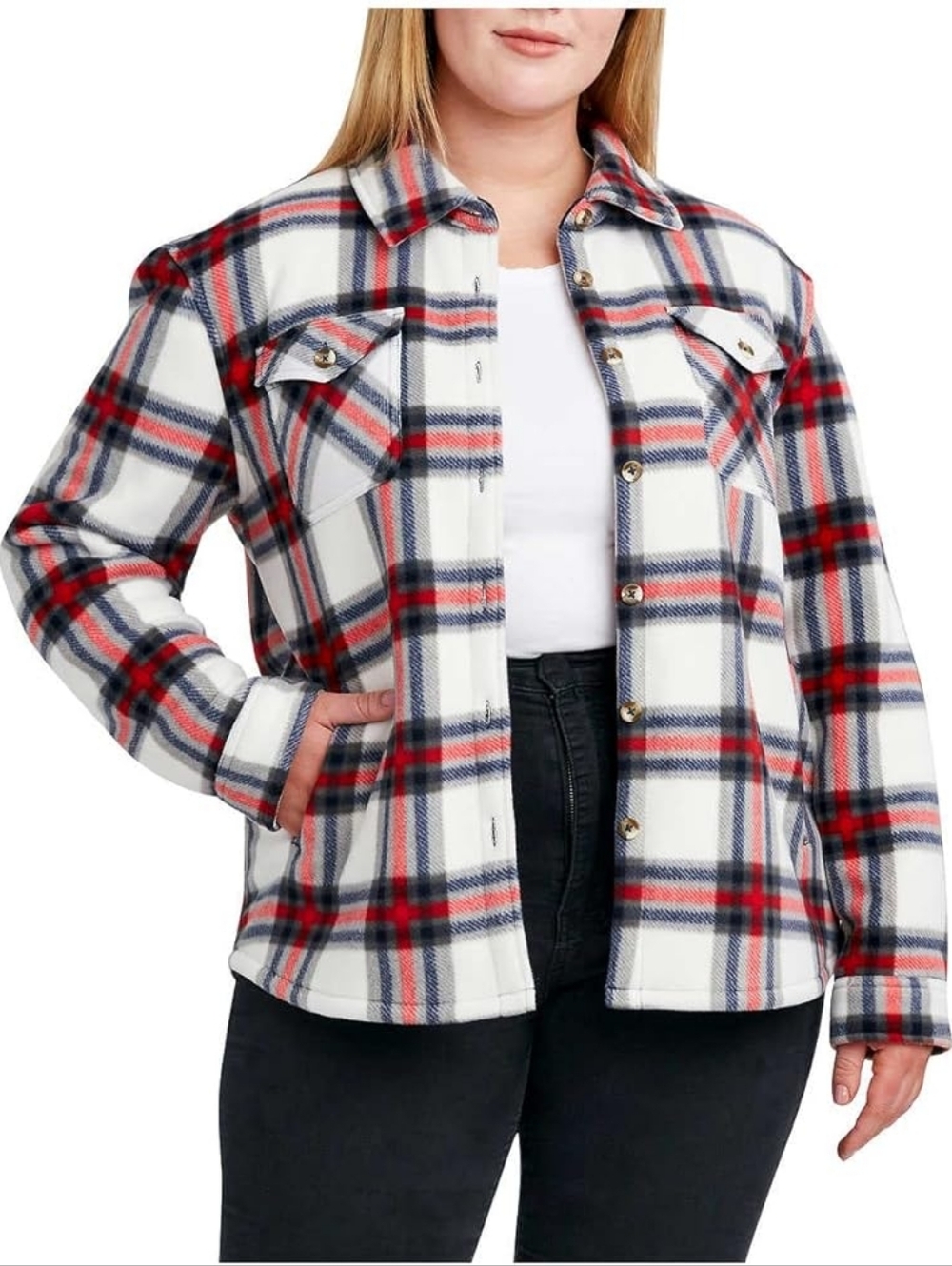The Sage Collective Women's Plaid Plush Sherpa Lined Fleece Shirt Jacket